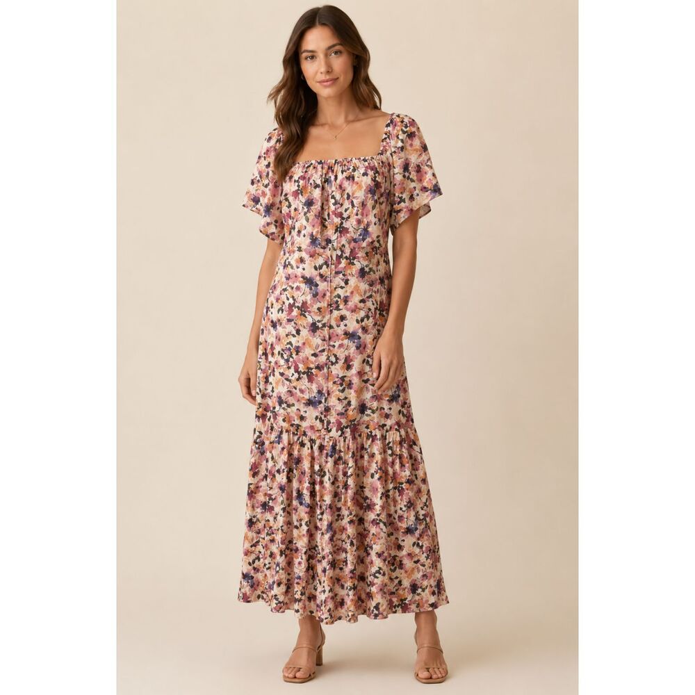 Catherine Malandrino Tiered Maxi Dress Floral M